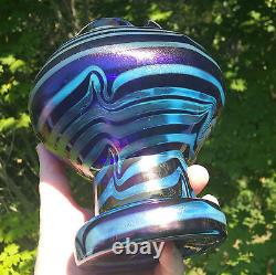 HECKERT Jugendstil art glass vase antique blue silver vtg bohemian cobalt kralik