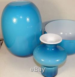 HOLMEGAARD Per Lutken blue carnaby vase + PIET HEIN blue Vase and Bowl Denmark