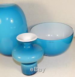 HOLMEGAARD Per Lutken blue carnaby vase + PIET HEIN blue Vase and Bowl Denmark