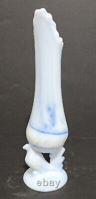 HTF Harold Bennett Guernsey Blue White Dove Bird Slag Swung Glass Vase 12 T