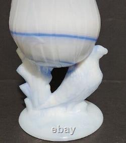 HTF Harold Bennett Guernsey Blue White Dove Bird Slag Swung Glass Vase 12 T