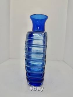 HTF Vintage Blenko Glass 9109 Cog Ribbed Edge Vase In Azure 11 Hank Adam's