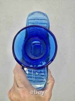 HTF Vintage Blenko Glass 9109 Cog Ribbed Edge Vase In Azure 11 Hank Adam's