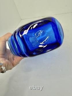 HTF Vintage Blenko Glass 9109 Cog Ribbed Edge Vase In Azure 11 Hank Adam's