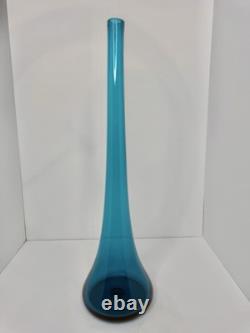 HTF Vintage MCM Blenko Glass 5616C Vase In Teal 19.25 Stunning