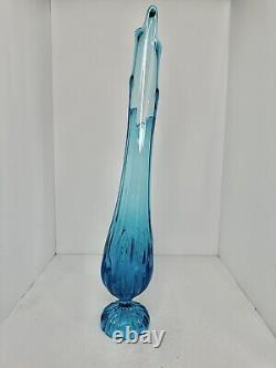 HTf Vintage MCM LE Smith Ribbed Cupped Swung Vase In Blue 22 Stunning