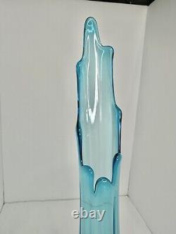 HTf Vintage MCM LE Smith Ribbed Cupped Swung Vase In Blue 22 Stunning