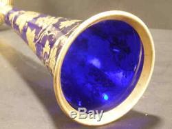HUGE 19c Moser Bohemian Cobalt Blue Trumpet Epergne Grape Vine Flower Floor Vase