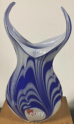 HUGE GENUINE MURANO Figural Fish Millefiori Glass Vase? Blue White Hand Blown
