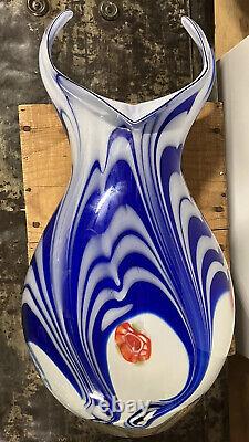 HUGE GENUINE MURANO Figural Fish Millefiori Glass Vase? Blue White Hand Blown