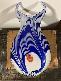 HUGE GENUINE MURANO Figural Fish Millefiori Glass Vase? Blue White Hand Blown