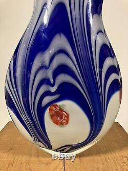 HUGE GENUINE MURANO Figural Fish Millefiori Glass Vase? Blue White Hand Blown