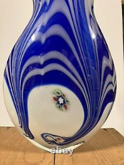 HUGE GENUINE MURANO Figural Fish Millefiori Glass Vase? Blue White Hand Blown