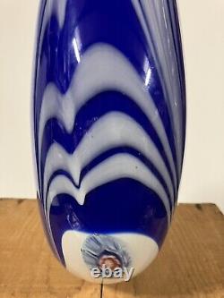 HUGE GENUINE MURANO Figural Fish Millefiori Glass Vase? Blue White Hand Blown