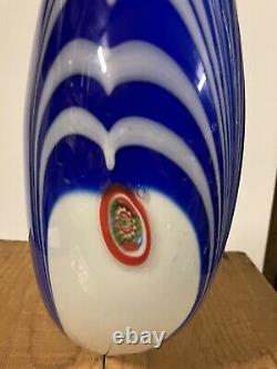 HUGE GENUINE MURANO Figural Fish Millefiori Glass Vase? Blue White Hand Blown