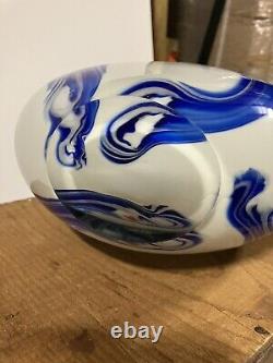 HUGE GENUINE MURANO Figural Fish Millefiori Glass Vase? Blue White Hand Blown