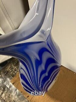 HUGE GENUINE MURANO Figural Fish Millefiori Glass Vase? Blue White Hand Blown