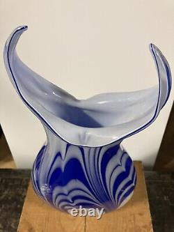 HUGE GENUINE MURANO Figural Fish Millefiori Glass Vase? Blue White Hand Blown