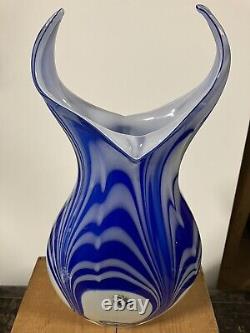 HUGE GENUINE MURANO Figural Fish Millefiori Glass Vase? Blue White Hand Blown