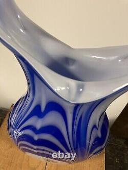 HUGE GENUINE MURANO Figural Fish Millefiori Glass Vase? Blue White Hand Blown