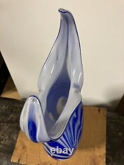 HUGE GENUINE MURANO Figural Fish Millefiori Glass Vase? Blue White Hand Blown