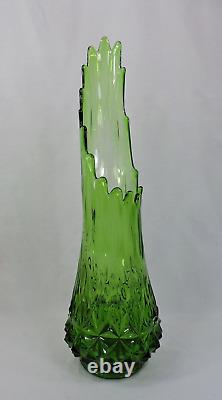 HUGE Glass FLOOR Vase L E Smith GREEN Broken Column Swung Stretch PINEAPPLE BUTT