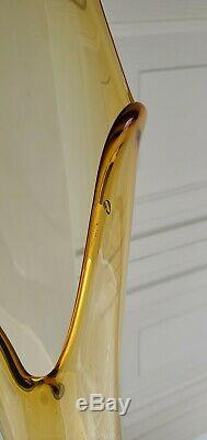 HUGE & RARE Vtg Midcentury LE SMITH Swung GLASS Stretch Floor Vase AMBER 34x9