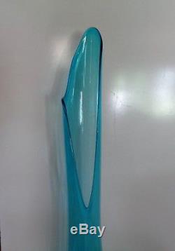 HUGE Vintage Hand Blown Swung Art Glass BLUE Floor Vase 38.5 X 10 Beautiful