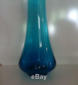 HUGE Vintage Hand Blown Swung Art Glass BLUE Floor Vase 38.5 X 10 Beautiful
