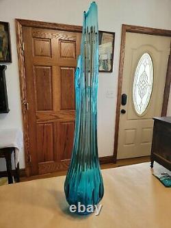 HUGE! Vintage Smith Glass Blue Swung Vase Mid Century Modern 37 Tall