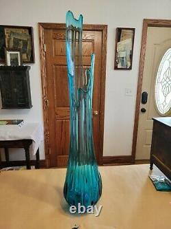 HUGE! Vintage Smith Glass Blue Swung Vase Mid Century Modern 37 Tall