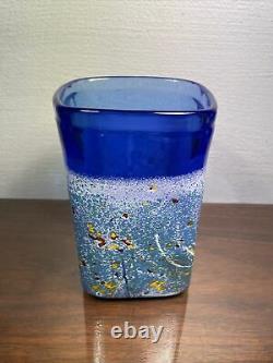 Hadeland Norway Art Studio Glass Vase, Sticker Present, 7 Tall, Blue