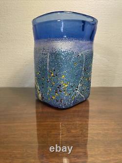 Hadeland Norway Art Studio Glass Vase, Sticker Present, 7 Tall, Blue
