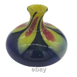Hand Blown Abstract Art Glass Vase Multi-Color Blue, Yellow, Red Mexico