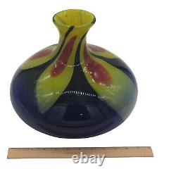 Hand Blown Abstract Art Glass Vase Multi-Color Blue, Yellow, Red Mexico