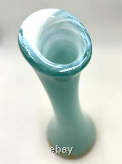 Hand Blown Aqua Blue Vase, Speckles at the Base Art Glass Fig Studios