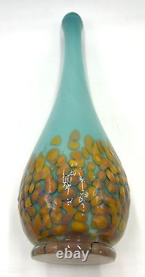 Hand Blown Aqua Blue Vase, Speckles at the Base Art Glass Fig Studios