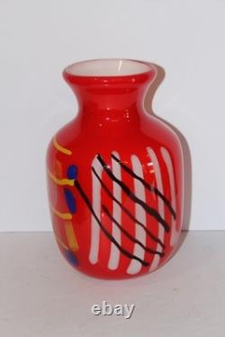 Hand Blown Art Glass Vase 9.25 Heavy Red Multicolor Abstract