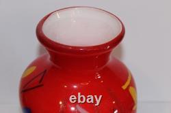Hand Blown Art Glass Vase 9.25 Heavy Red Multicolor Abstract