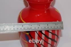 Hand Blown Art Glass Vase 9.25 Heavy Red Multicolor Abstract