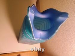 Hand-Blown Art Glass Vase Blue Abstract Design 9 Tall