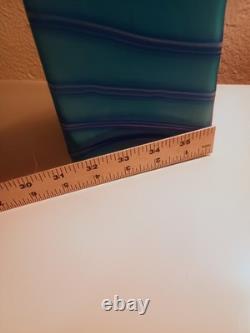 Hand-Blown Art Glass Vase Blue Abstract Design 9 Tall