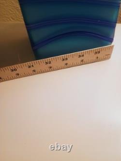 Hand-Blown Art Glass Vase Blue Abstract Design 9 Tall