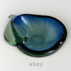Hand Blown Art Glass Vase Blue Aqua Freeform Sculptural Murano Style Vintage