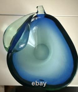 Hand Blown Art Glass Vase Blue Aqua Freeform Sculptural Murano Style Vintage