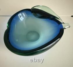 Hand Blown Art Glass Vase Blue Aqua Freeform Sculptural Murano Style Vintage