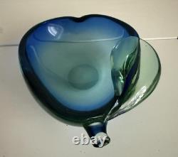 Hand Blown Art Glass Vase Blue Aqua Freeform Sculptural Murano Style Vintage