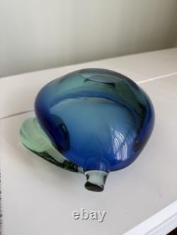 Hand Blown Art Glass Vase Blue Aqua Freeform Sculptural Murano Style Vintage