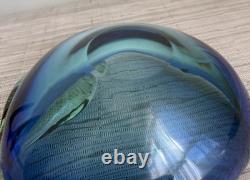 Hand Blown Art Glass Vase Blue Aqua Freeform Sculptural Murano Style Vintage