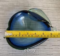 Hand Blown Art Glass Vase Blue Aqua Freeform Sculptural Murano Style Vintage